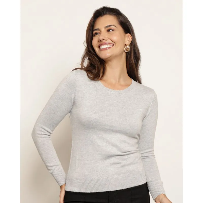 Blusa Feminina Tricô Manga Longa Cinza P