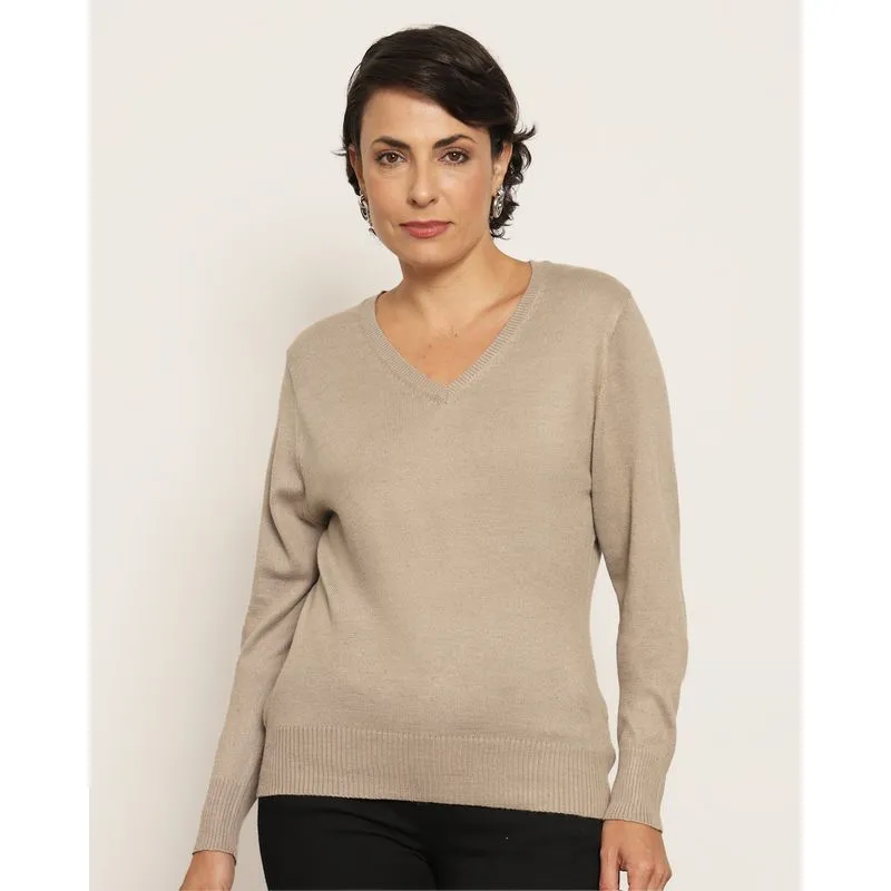 Blusa Feminina Tricô Manga Longa Bege P