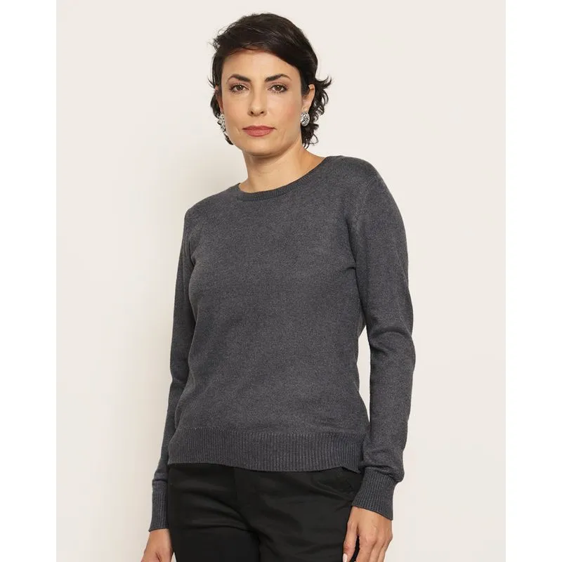 Blusa Feminina Tricô Manga Longa Mescla Cinza P
