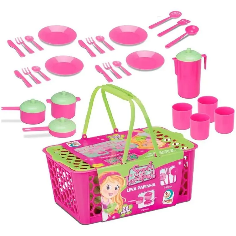 2x Cesta Leva Papinha Panelinhas Infantil Kit Cozinha Brinqu