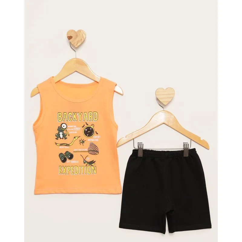Conjunto Bebê Regata Estampa Frontal Laranja 3