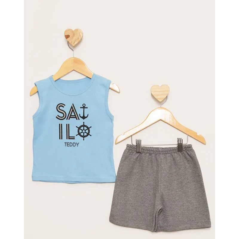 Conjunto Bebê Regata Estampa Frontal Marinheiro Azul 1