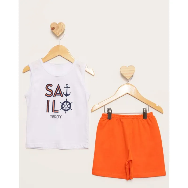 Conjunto Bebê Regata Estampa Frontal Marinheiro Branco 3