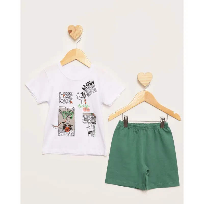 Conjunto Bebê Curto Estampa Frontal Dinossauro Branco 3