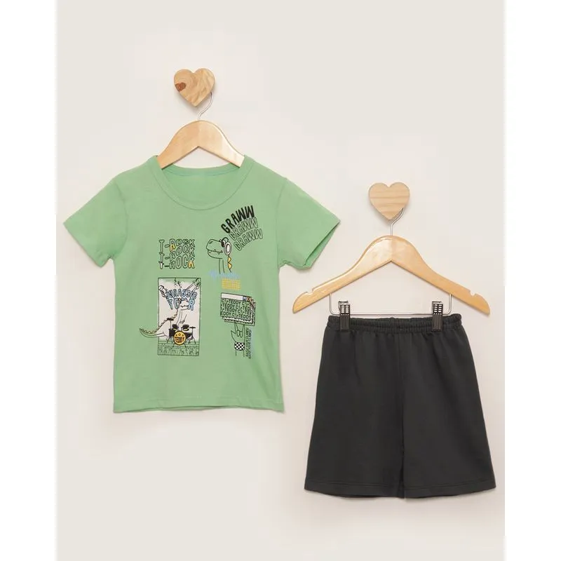 Conjunto Bebê Curto Estampa Frontal Dinossauro Verde 3