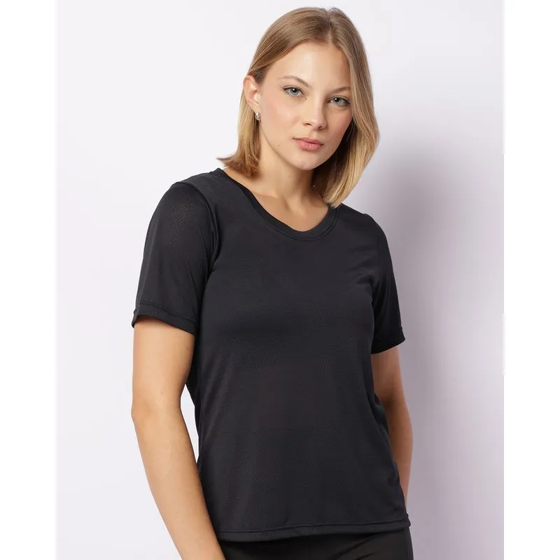 Camiseta Fitness Feminina Manga Curta Preta G