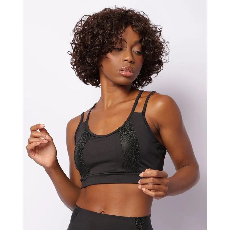 Top Fitness Feminino Fitter Bojo Removível Recorte 3D Preto G