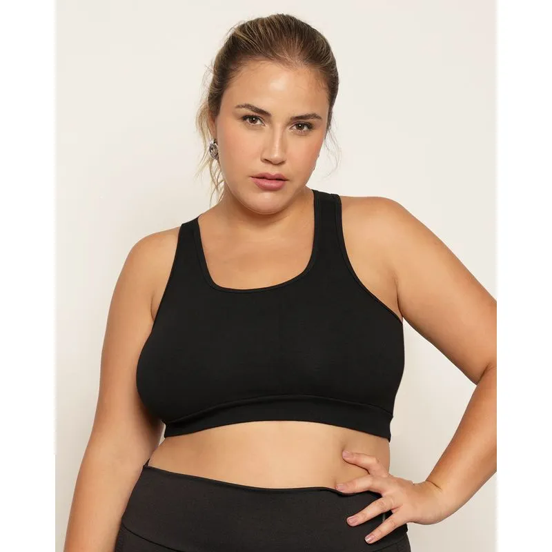 Top Plus Size Feminino Fitness Nadador Preto G1
