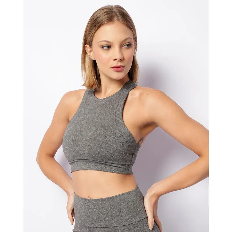 Top Fitness Feminino Fitter Nadador Bojo Removível Cinza M