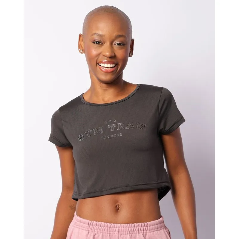 Blusa Fitness Feminina Fitter Cropped Estampa Localizada Preta P