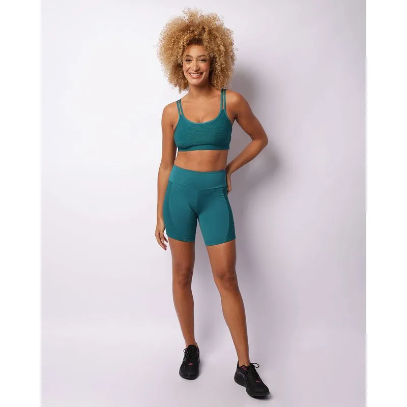Short Fitness Feminino Fitter Com Recortes Texturizados Verde P