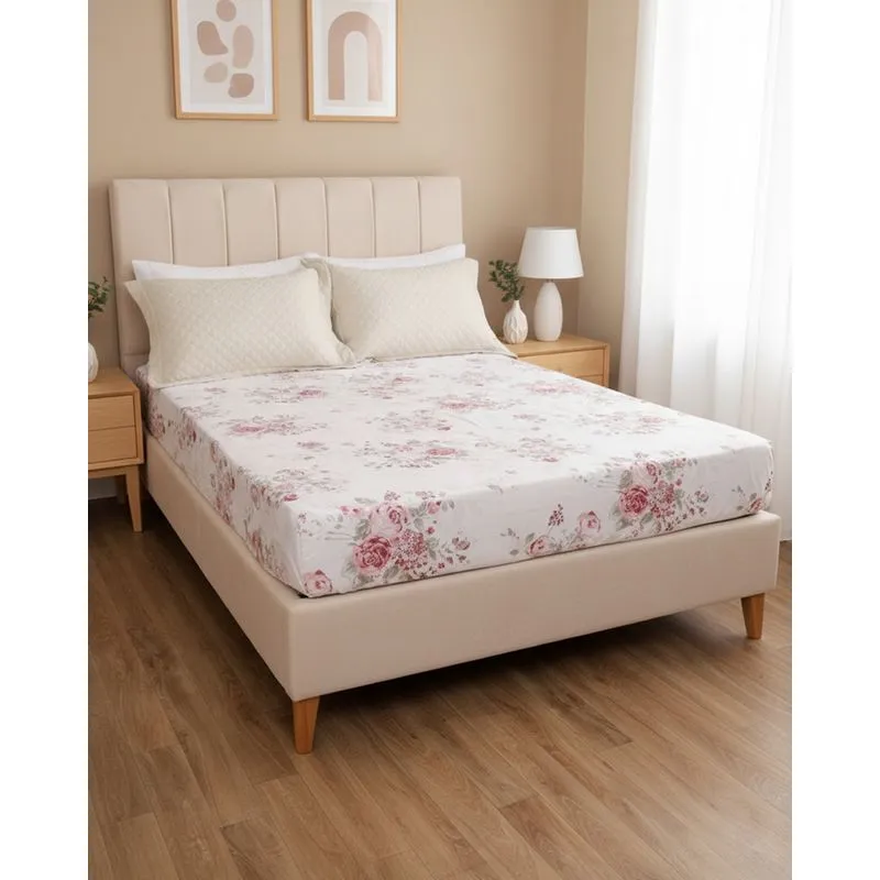 Lençol Avulso King Arte E Cazza Com Elástico Estampado Floral Branco UN