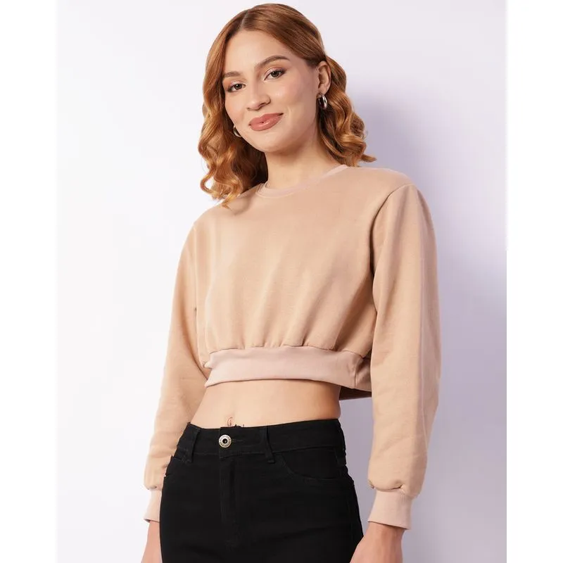 Blusão Moletom Feminino Cropped Bege G