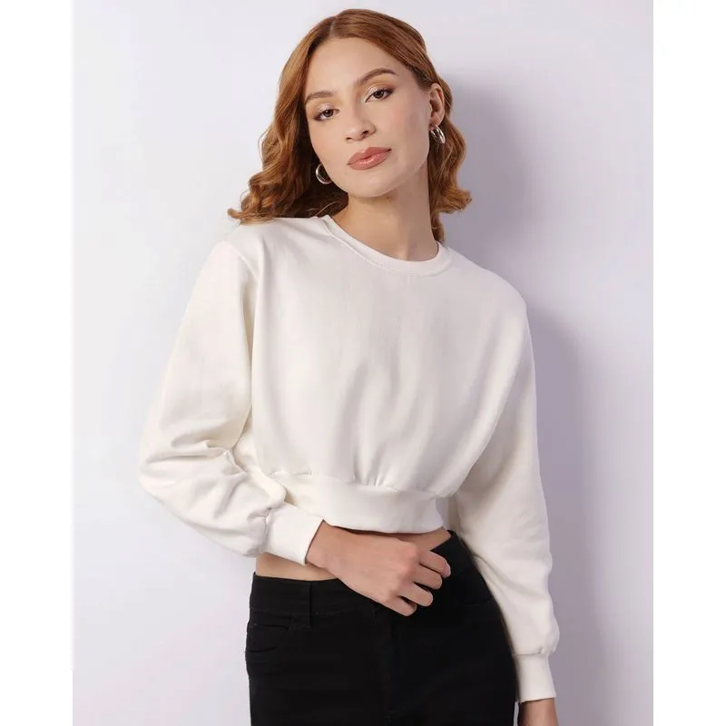 Blusão Moletom Feminino Cropped Off White P