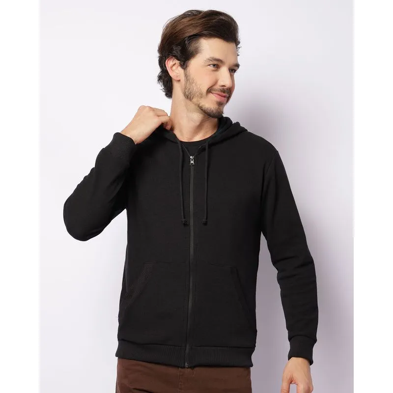 Jaqueta Masculina Texturizada Bolsos Com Capuz Preta GG
