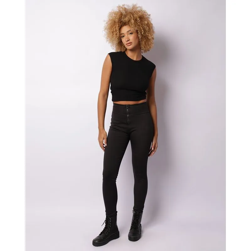 Calça Legging Feminina Peluciada Com Zíper Preta M