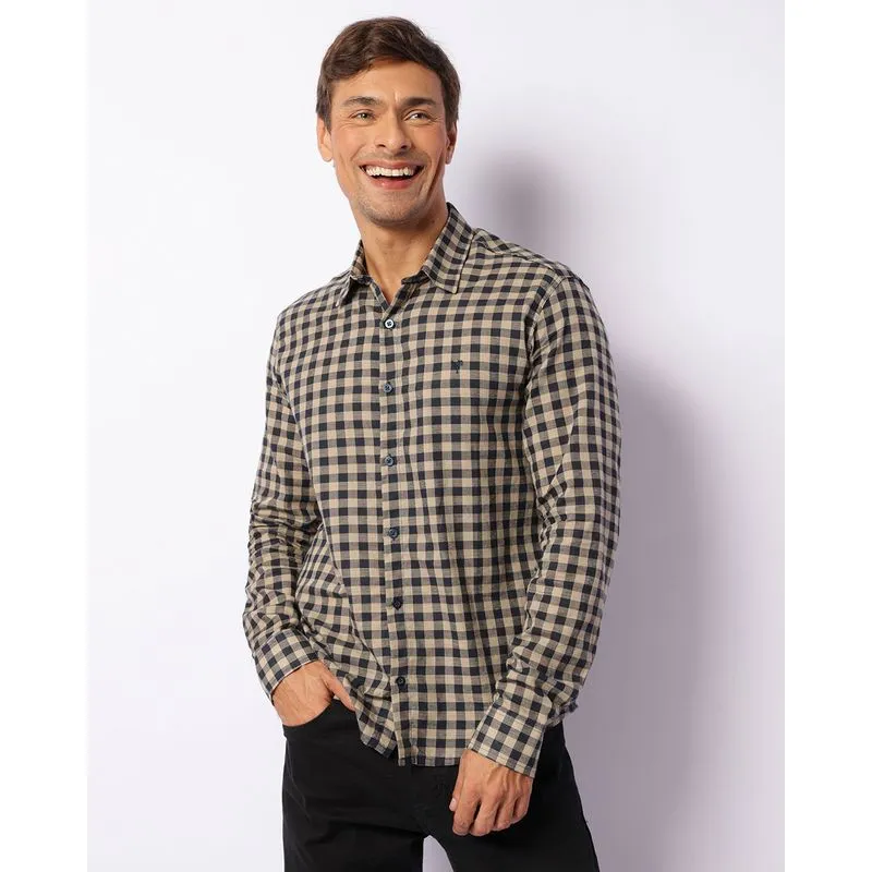 Camisa Masculina Estampada Xadrez Manga Longa Marinho G