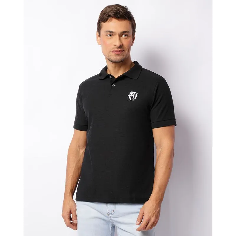 Camisa Polo Masculina Texturizada Com Bordado Preta P