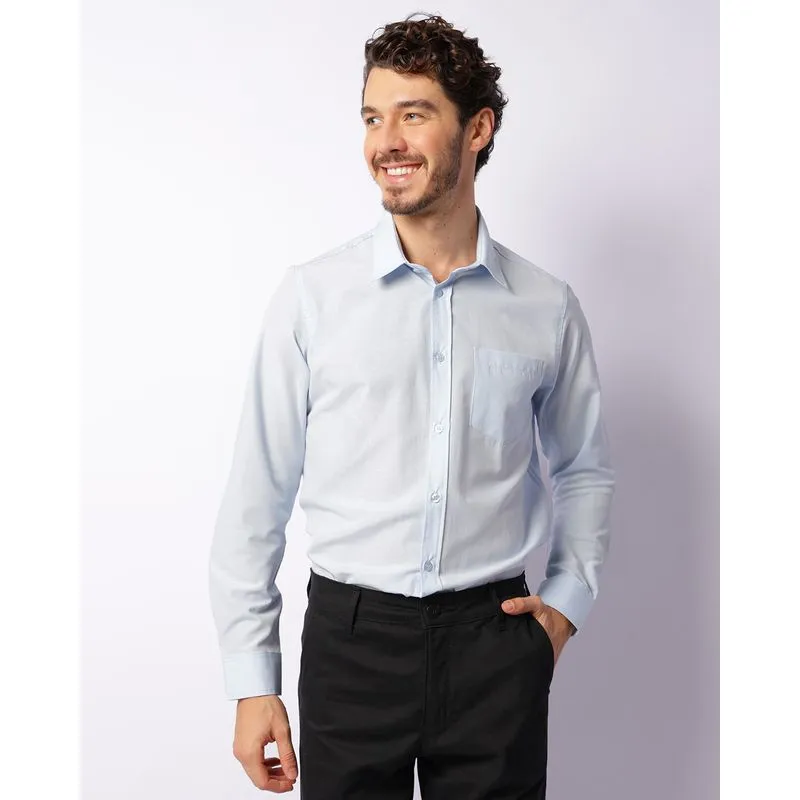 Camisa Social Masculina Com Bolso Manga Longa Azul 2