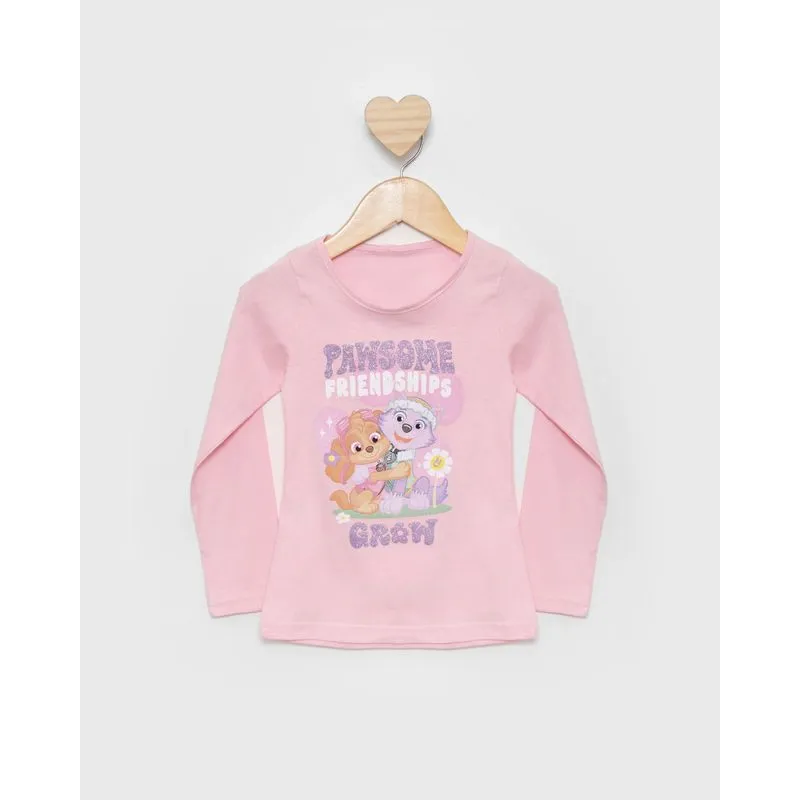 Camiseta Bebê Patrulha Canina Manga Longa Rosa 2