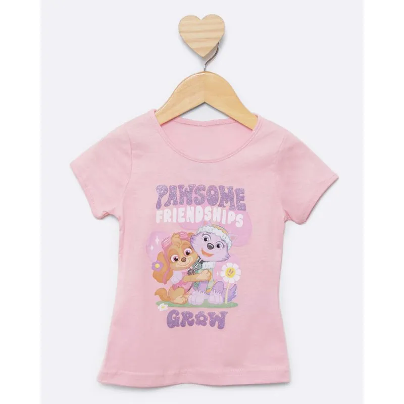Camiseta Bebê Patrulha Canina Manga Curta Rosa 2