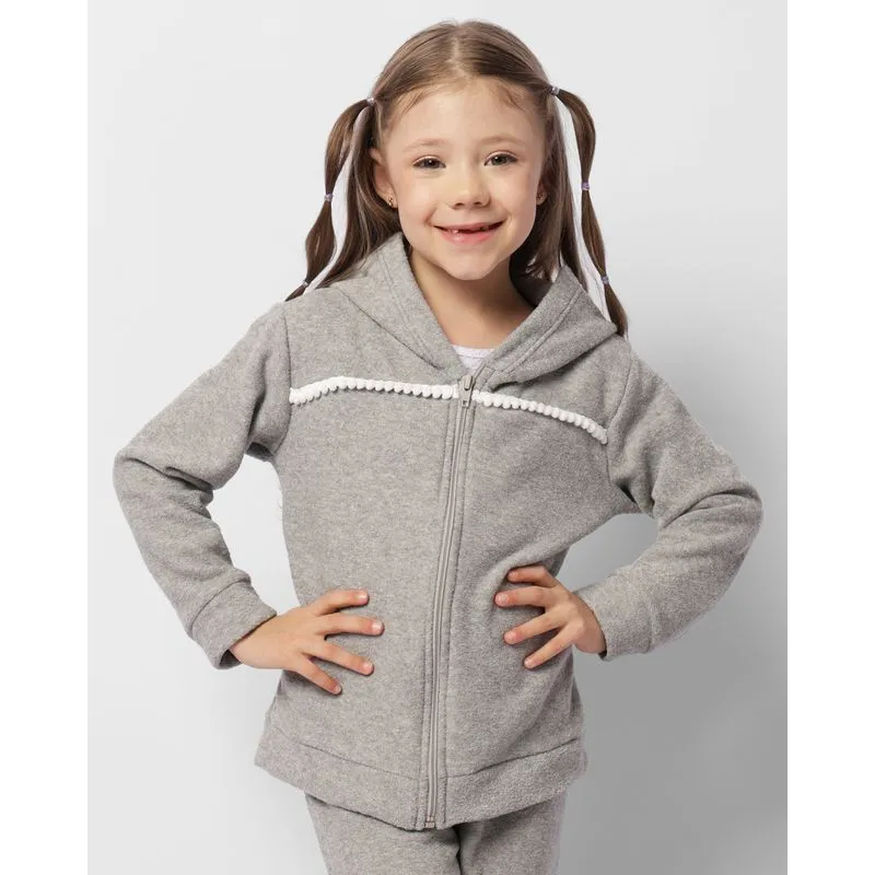 Jaqueta Infantil Peluciada Bouclé Com Aplicação Bolinhas Cinza 8