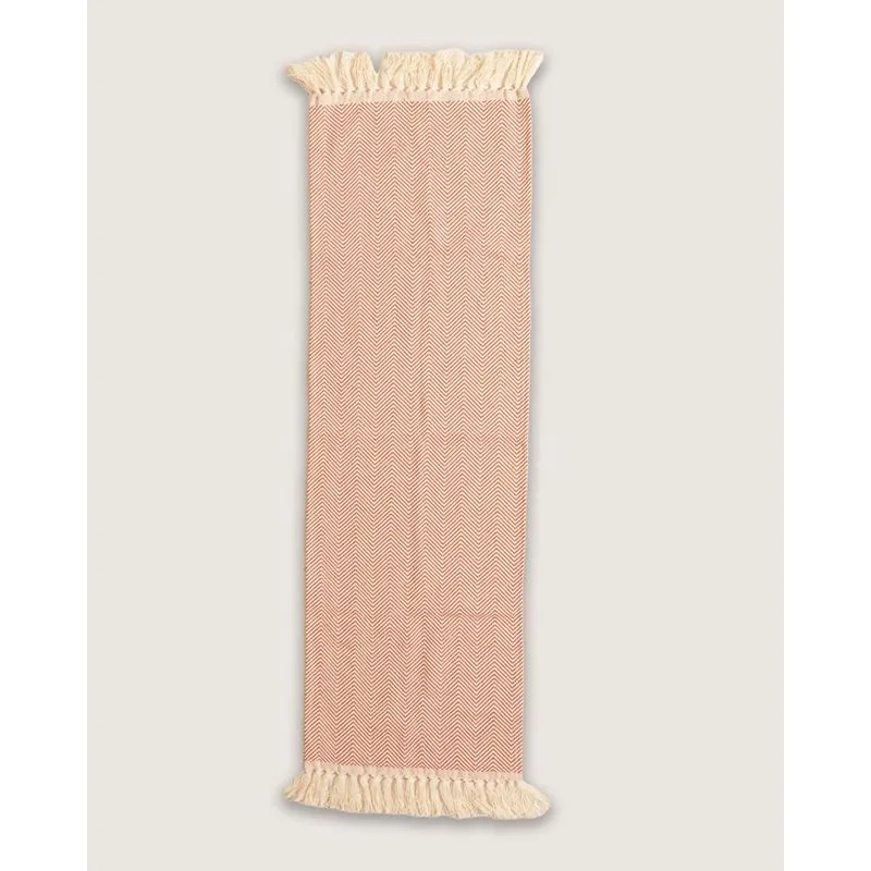 Tapete Passadeira 47cm x 140cm Bordado Chevron Com Franjas Terracota UN