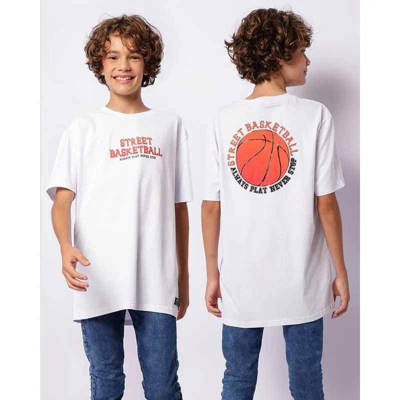 Camiseta Juvenil Estampa Basquete Manga Curta Branca 14