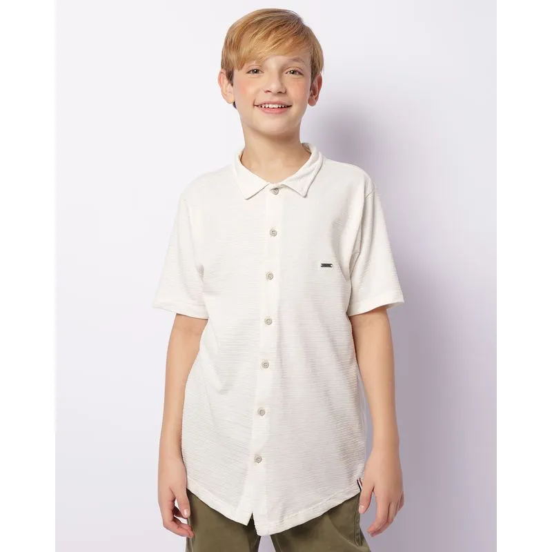 Camisa Juvenil Texturizada Com Botões Manga Curta Off White 16