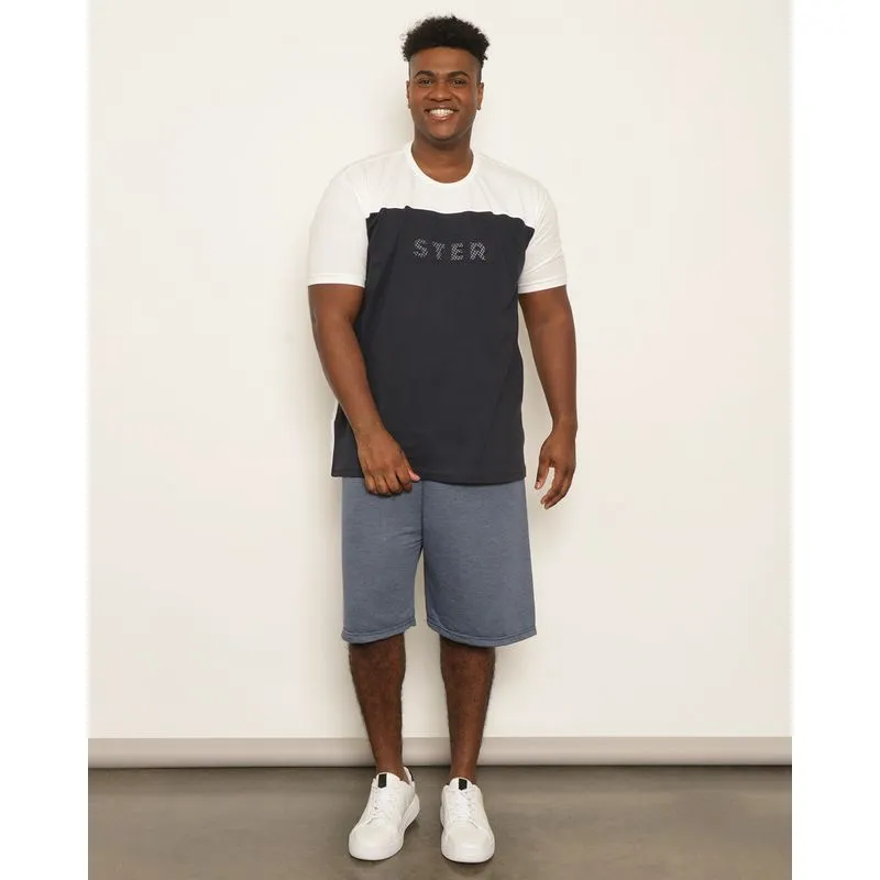 Bermuda Plus Size Masculina Moletinho Com Cordão Azul G2