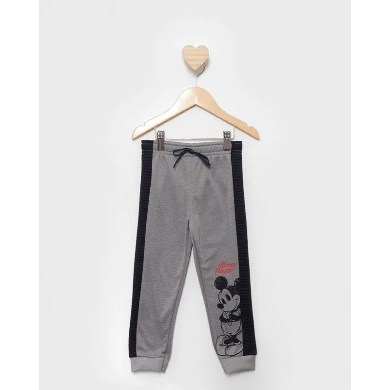 Calça Bebê Helanca Peluciada Jogger Disney Estampa Mickey Cinza 1