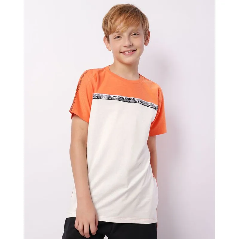 Camiseta Juvenil Manga Curta Texturizada Faixa Laranja 14