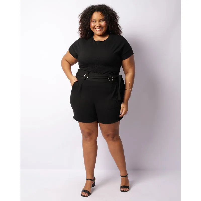 Short Plus Size Feminino Texturizado Preto G3
