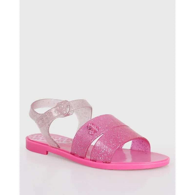 Sandália Infantil Aplicação Glitter Com Estampa Barbie Rosa 25