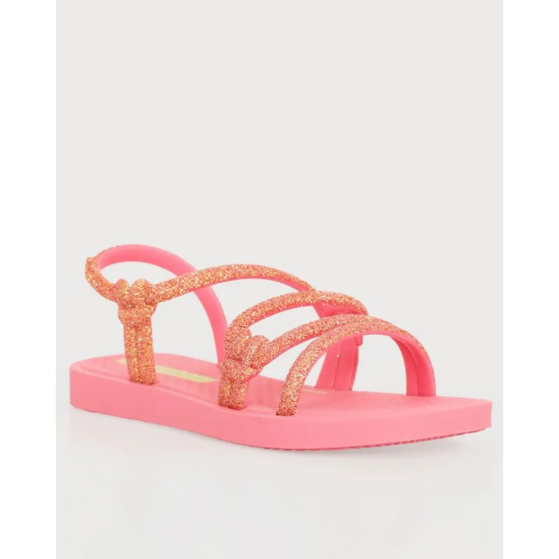 Sandália Ipanema Infantil Rasteira Tiras Com Glitter Rosa 30