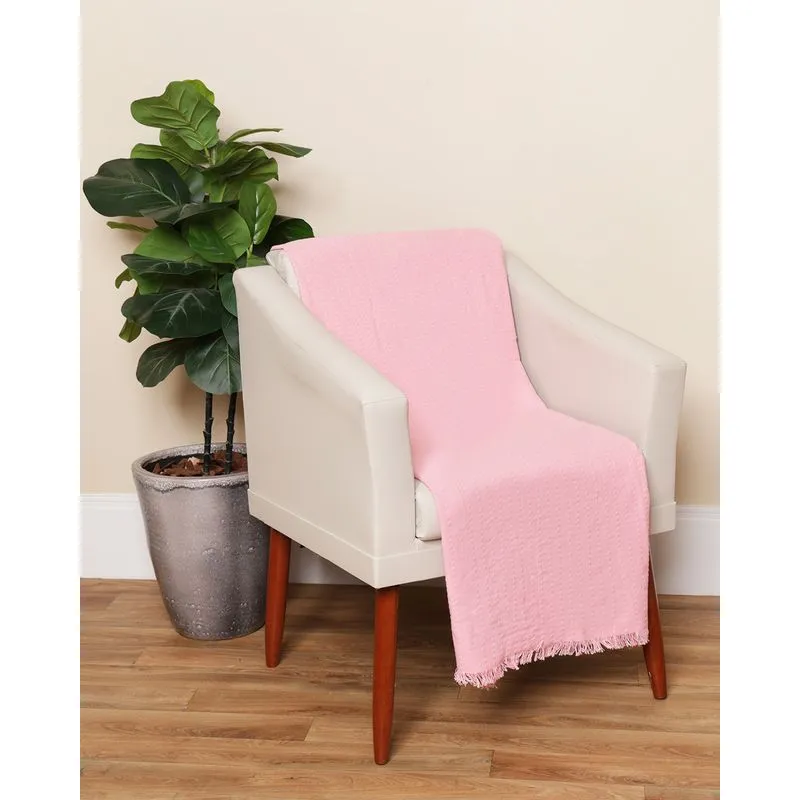 Manta Para Sofá Bordado Pespontado Com Franjas Rosa UN