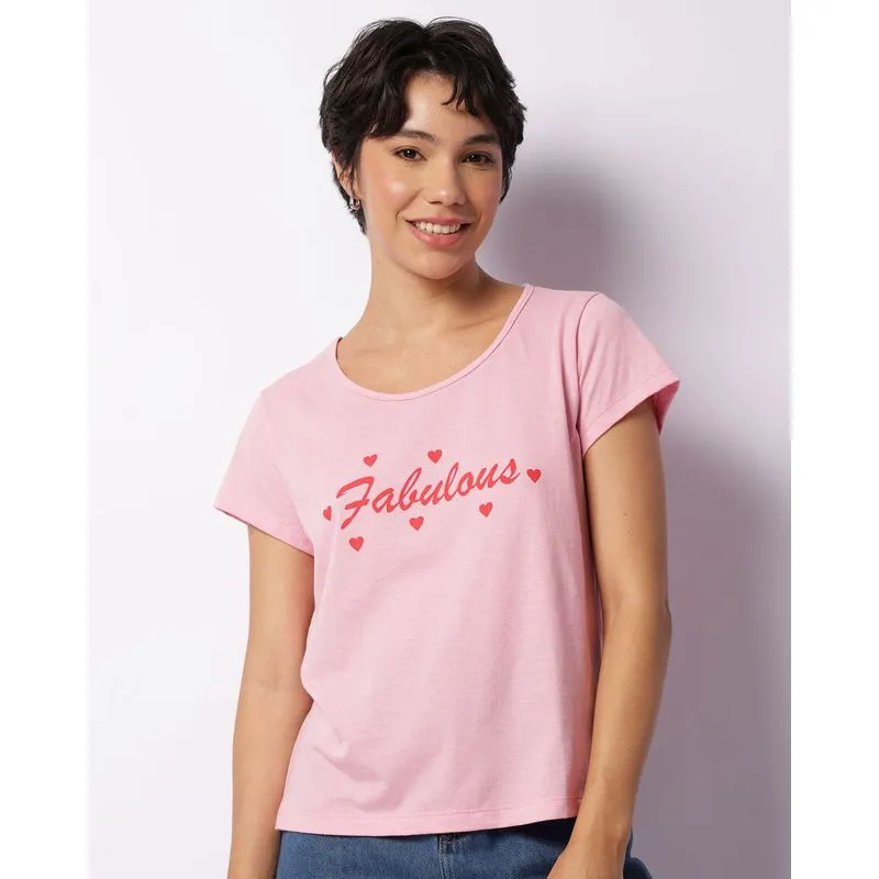 Blusa Feminina Estampa Escrita Manga Curta Rosa P