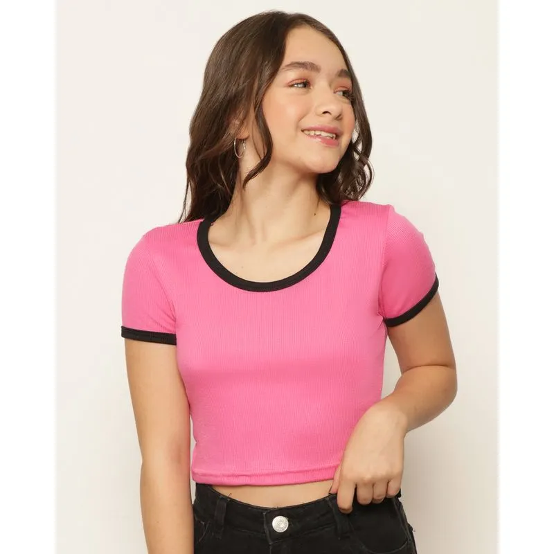 Blusa Juvenil Cropped Canelada Rosa 16