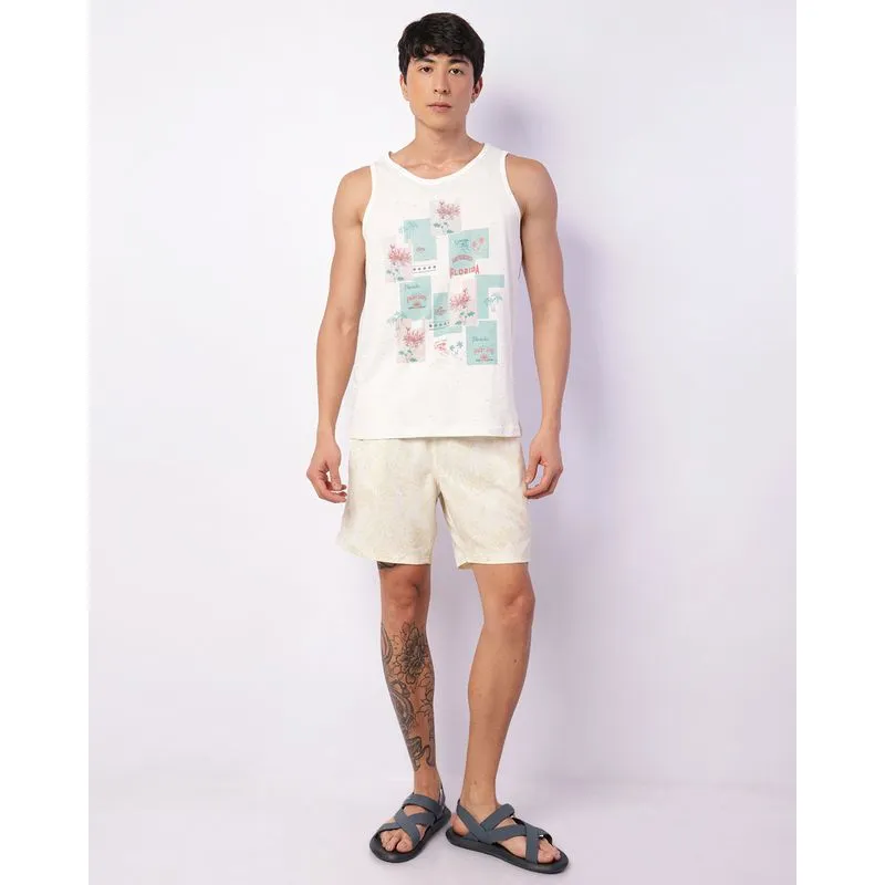 Short Surf Masculino Estampado Com Bolsos Bege GG