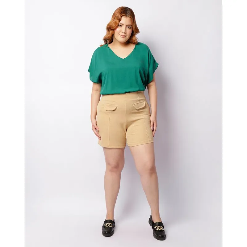 Short Plus Size Feminino Curto Com Friso Bege G3