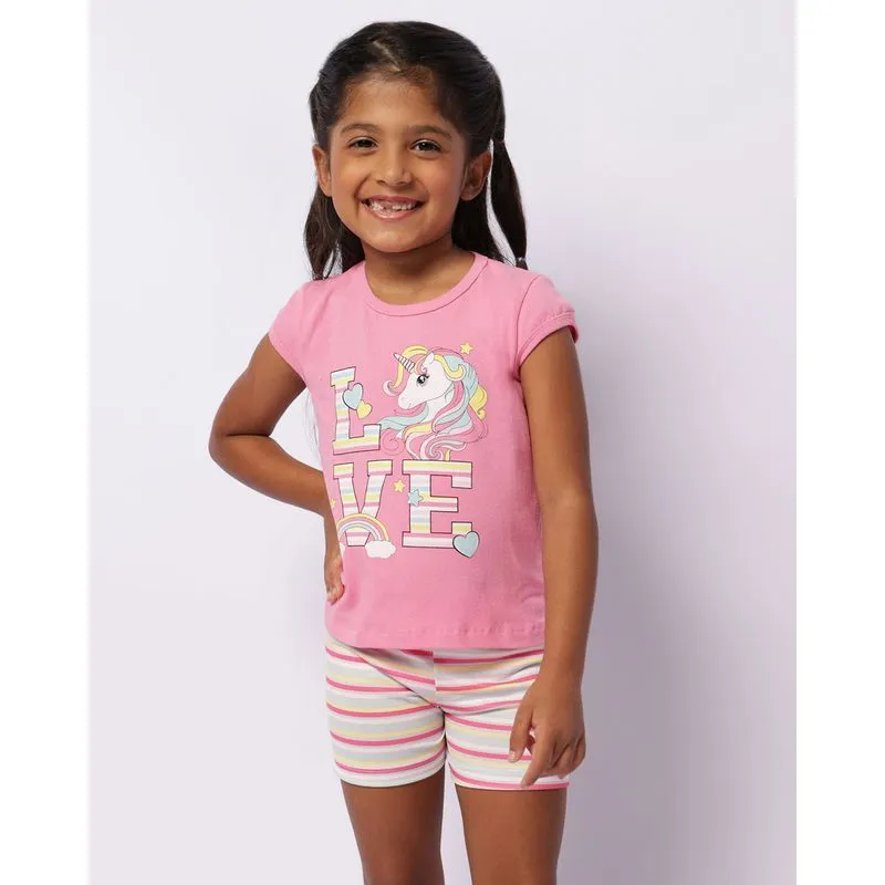 Conjunto Infantil Curto Estampa Unicórnio Manga Curta Rosa 6