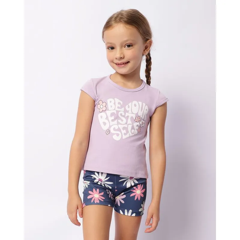Conjunto Infantil Curto Estampa Frontal Lilás 8