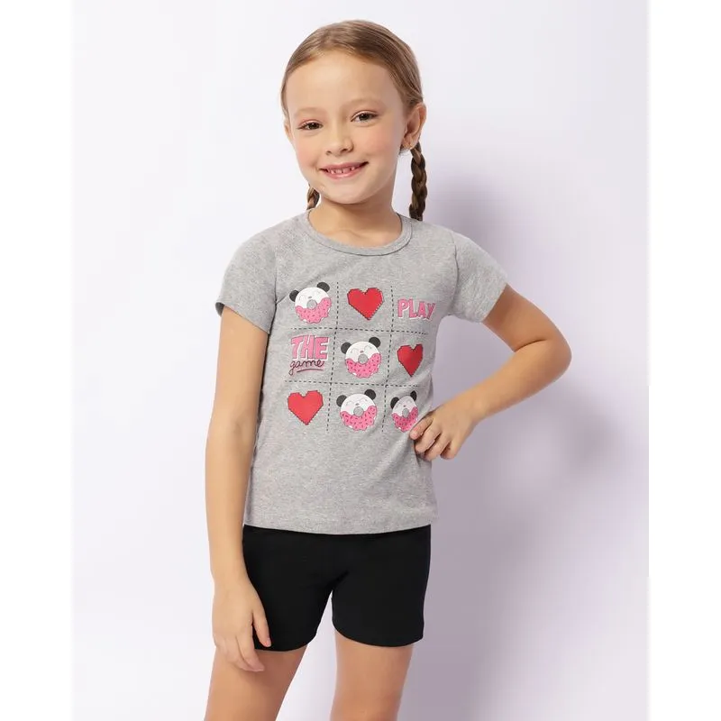 Conjunto Infantil Curto Estampa Frontal Cinza 8