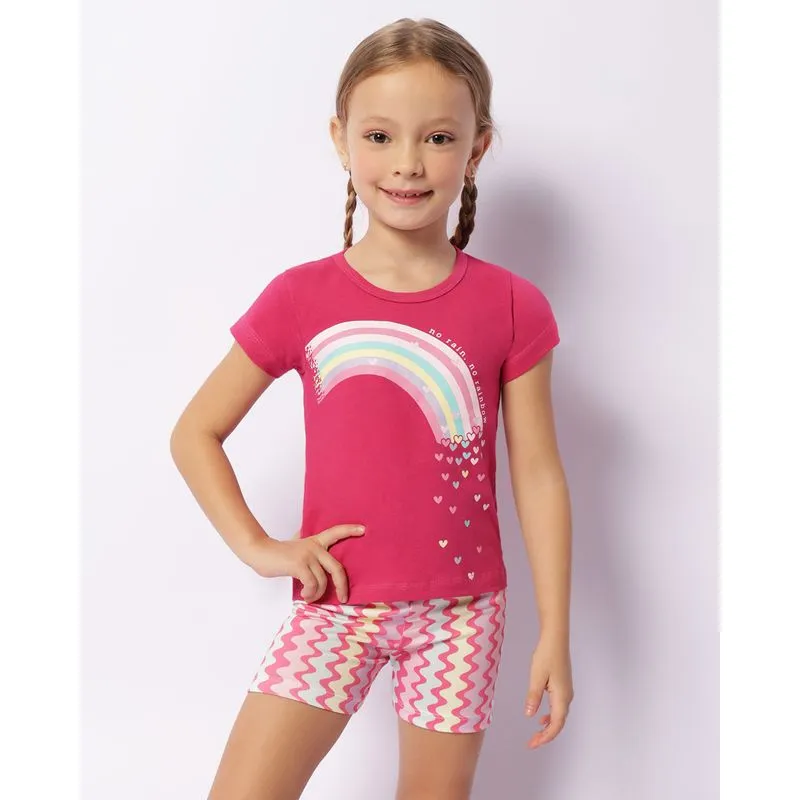 Conjunto Infantil Curto Estampa Frontal Arco Iris Rosa 6