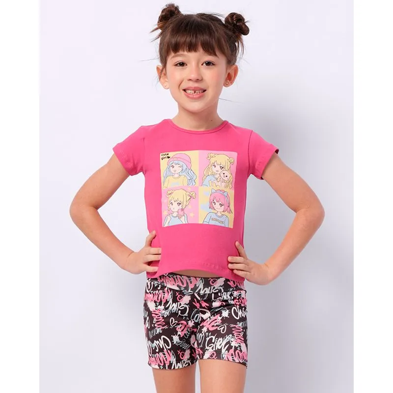 Conjunto Infantil Curto com Estampa Rosa 4