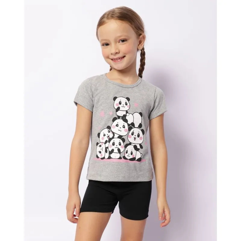 Conjunto Infantil Curto Estampa Frontal Panda Cinza 4