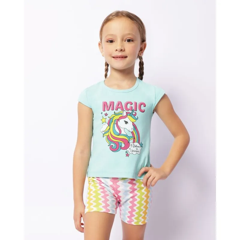 Conjunto Infantil Curto Estampa Unicórnio Verde 4
