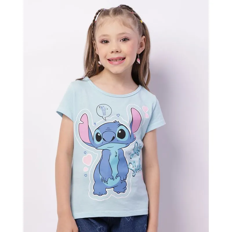 Camiseta Infantil Manga Curta Disney Stitch Azul 8