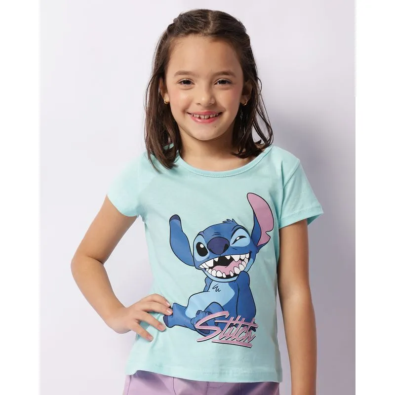 Camiseta Infantil Disney Stitch Manga Curta Azul 4