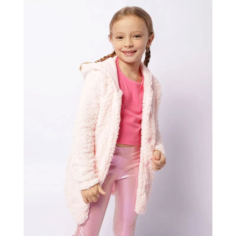 Casaco Infantil Sherpa Manga Longa Com Capuz Rosa 4